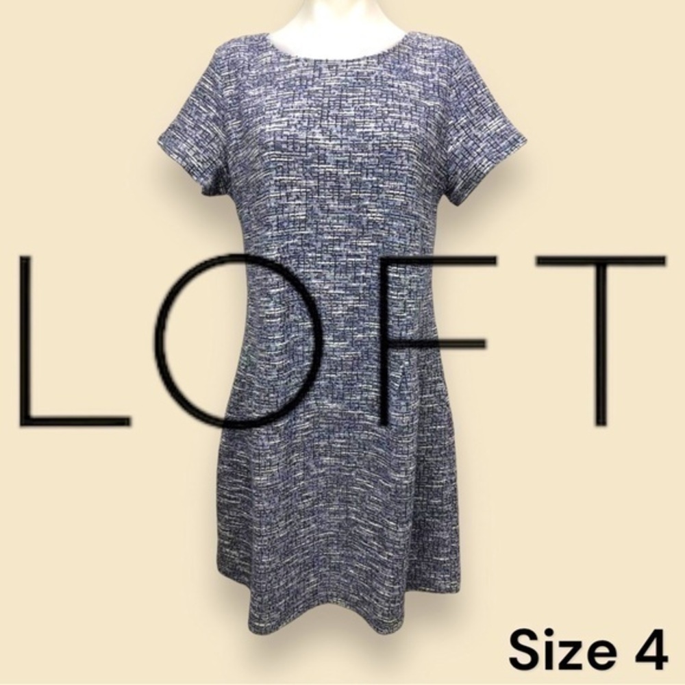 LOFT Open Back Tweed Dress Blue Size 4